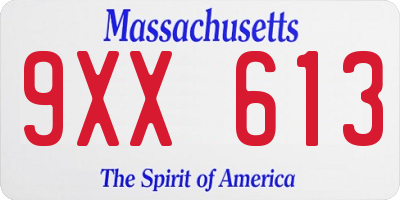 MA license plate 9XX613