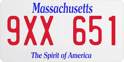 MA license plate 9XX651