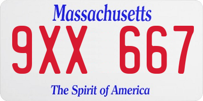 MA license plate 9XX667