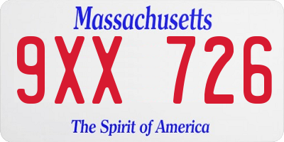 MA license plate 9XX726