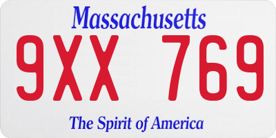 MA license plate 9XX769