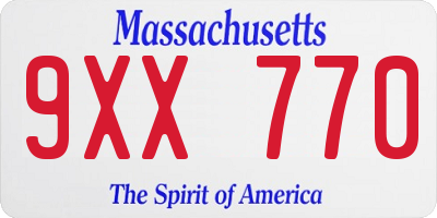 MA license plate 9XX770