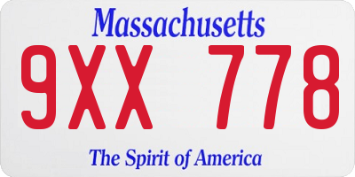 MA license plate 9XX778