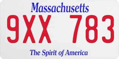 MA license plate 9XX783