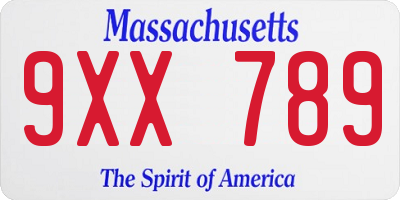 MA license plate 9XX789