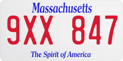 MA license plate 9XX847