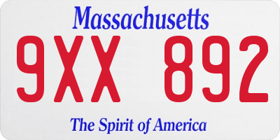 MA license plate 9XX892