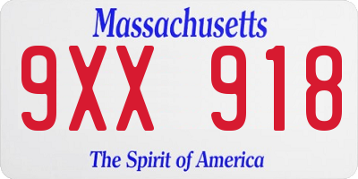 MA license plate 9XX918