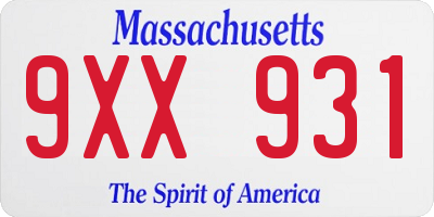 MA license plate 9XX931