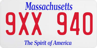 MA license plate 9XX940