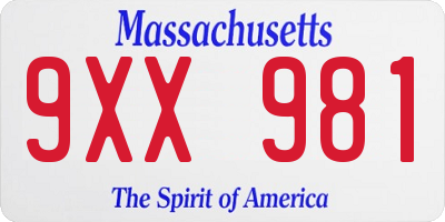 MA license plate 9XX981
