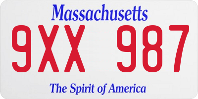MA license plate 9XX987