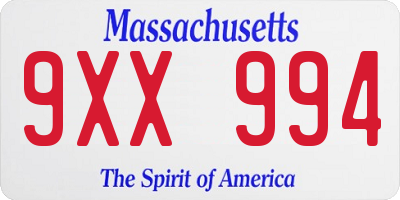 MA license plate 9XX994