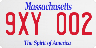 MA license plate 9XY002