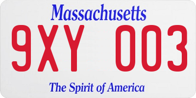 MA license plate 9XY003