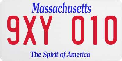 MA license plate 9XY010