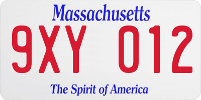 MA license plate 9XY012