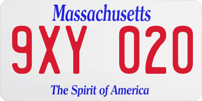MA license plate 9XY020
