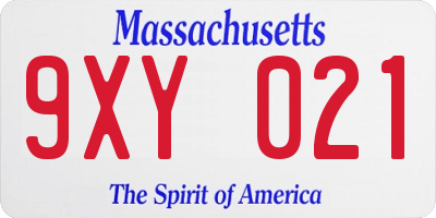 MA license plate 9XY021