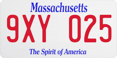 MA license plate 9XY025
