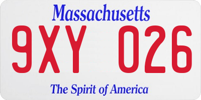 MA license plate 9XY026