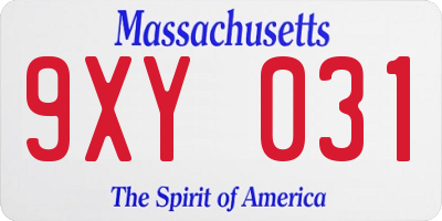MA license plate 9XY031
