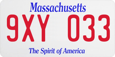 MA license plate 9XY033