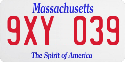 MA license plate 9XY039