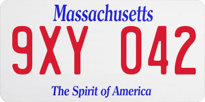 MA license plate 9XY042