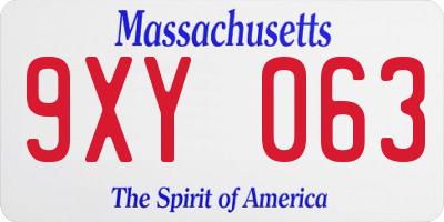 MA license plate 9XY063