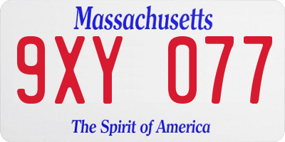 MA license plate 9XY077