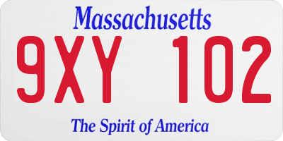 MA license plate 9XY102