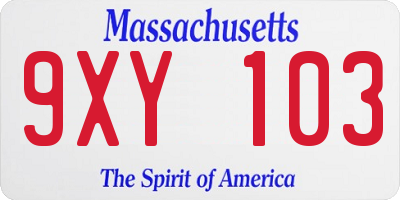MA license plate 9XY103