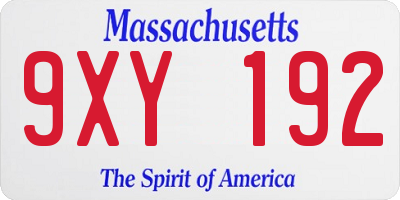 MA license plate 9XY192