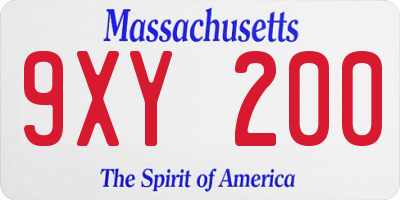 MA license plate 9XY200