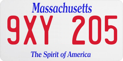 MA license plate 9XY205