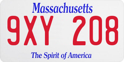 MA license plate 9XY208