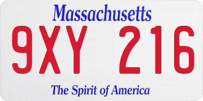 MA license plate 9XY216