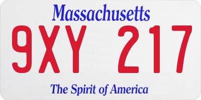 MA license plate 9XY217