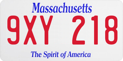 MA license plate 9XY218