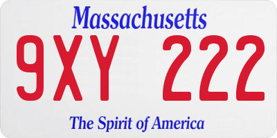 MA license plate 9XY222
