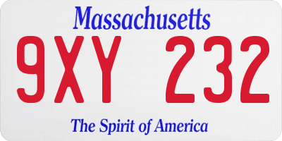 MA license plate 9XY232