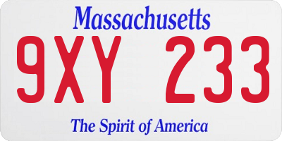MA license plate 9XY233