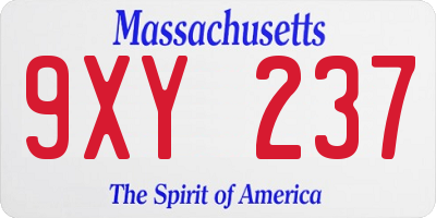 MA license plate 9XY237