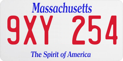 MA license plate 9XY254