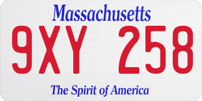 MA license plate 9XY258