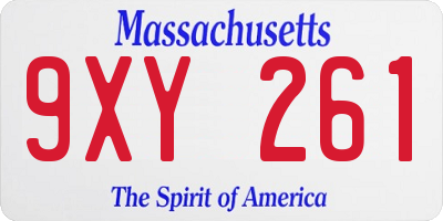 MA license plate 9XY261