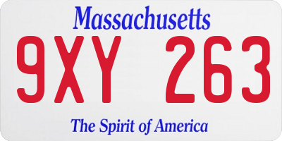MA license plate 9XY263