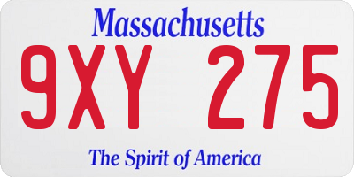 MA license plate 9XY275