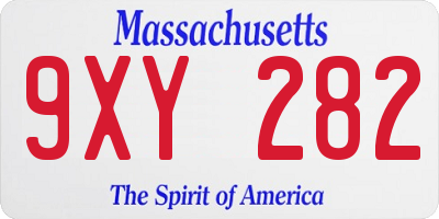 MA license plate 9XY282
